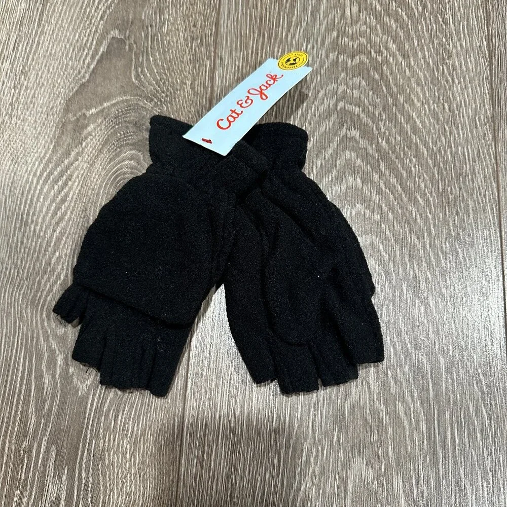 Kid's Fleece Fingerless Flip Mittens-Black-Cat & Jack